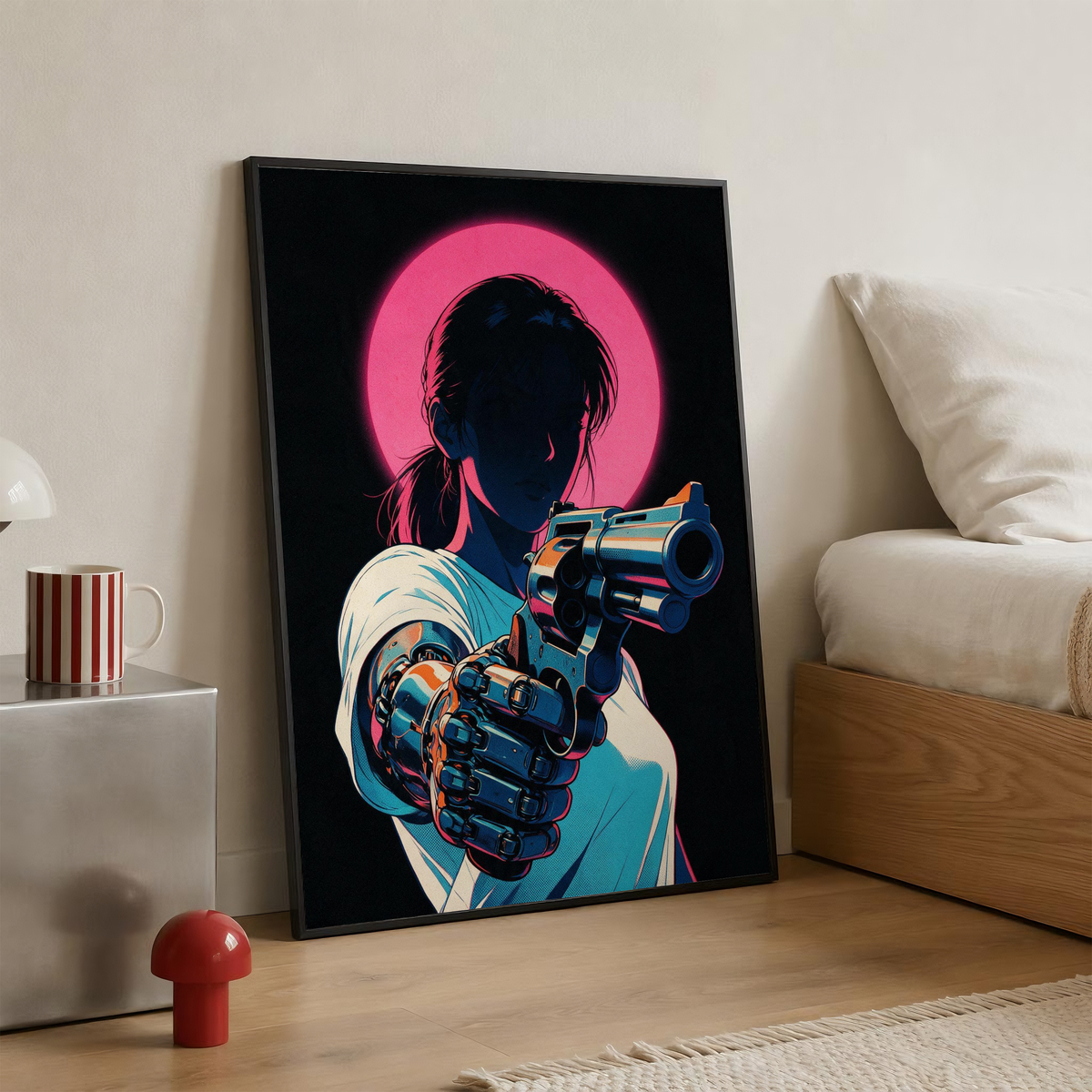 Affiche Cyberpunk Woman | Neon Pink Moon & Future City