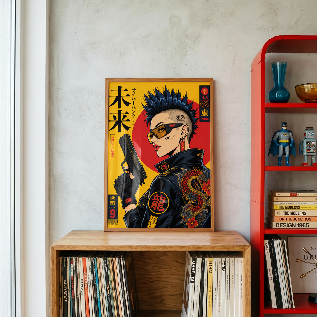 Cyberpunk Girl Poster, Future Tokyo Wall Art, Japanese Dragon Print, Retro Futurism, Neon Street Style Decor