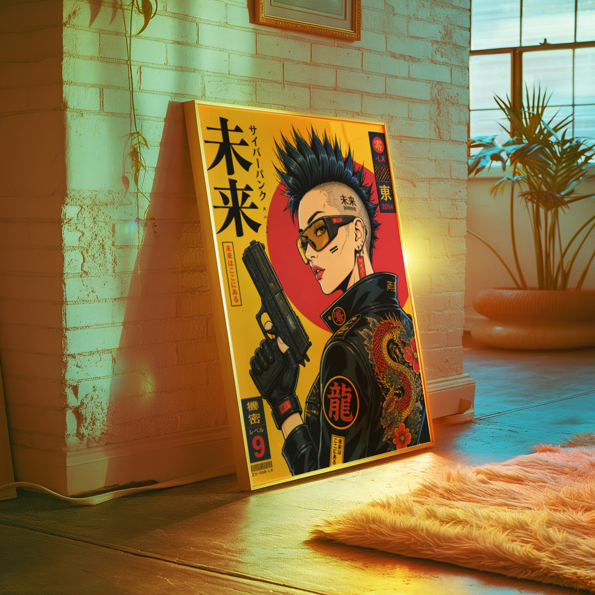 Cyberpunk Girl Poster, Future Tokyo Wall Art, Japanese Dragon Print, Retro Futurism, Neon Street Style Decor