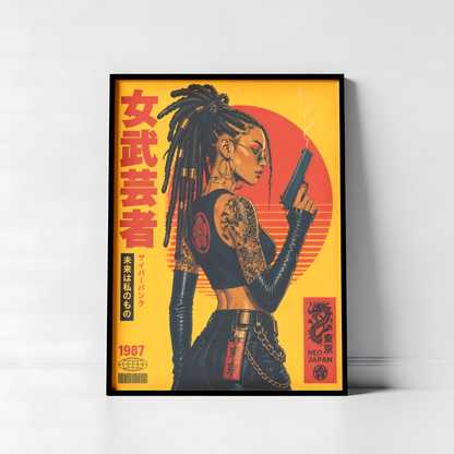 Affiche Cyberpunk Woman | Samurai & Neo Tokyo