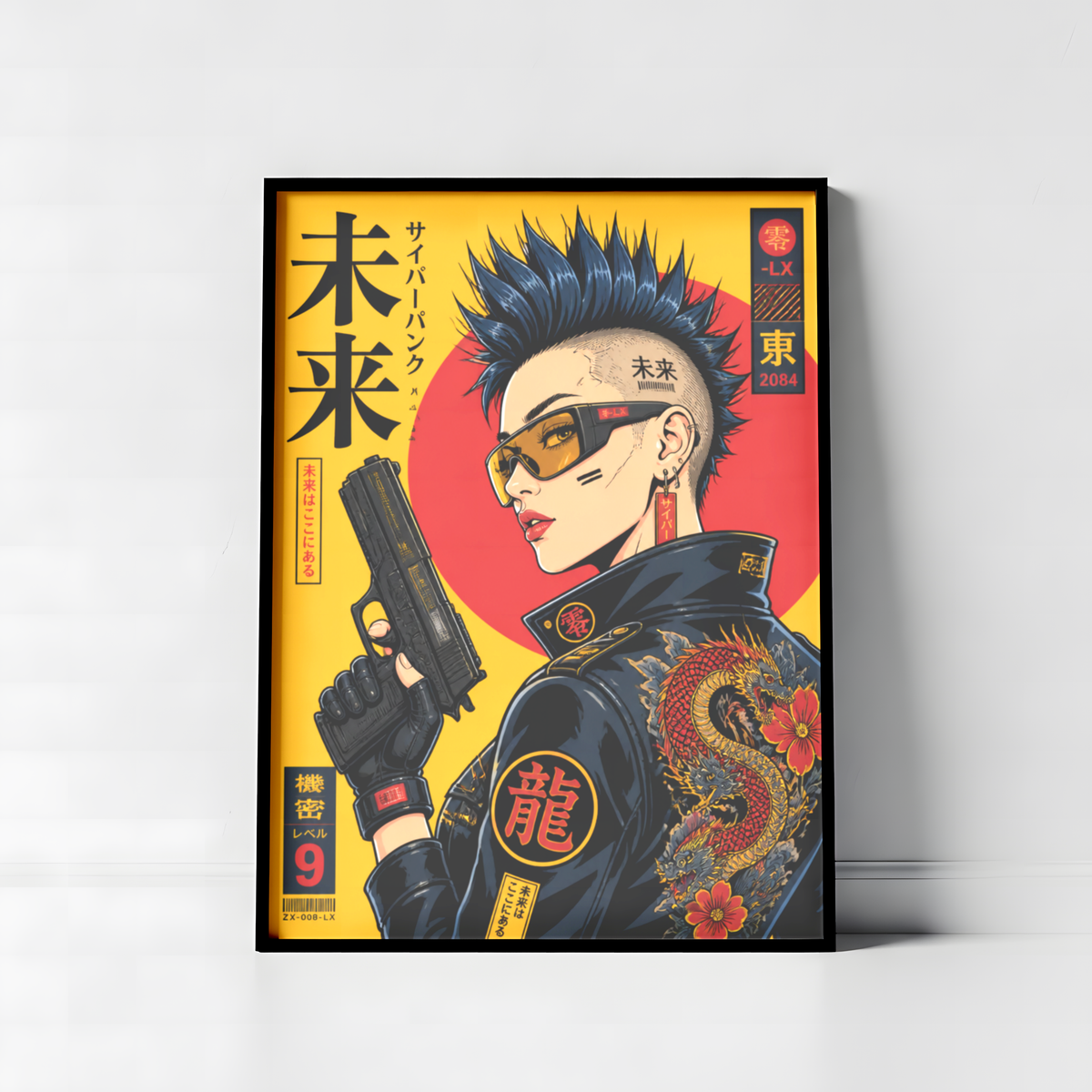 Cyberpunk Girl Poster, Future Tokyo Wall Art, Japanese Dragon Print, Retro Futurism, Neon Street Style Decor