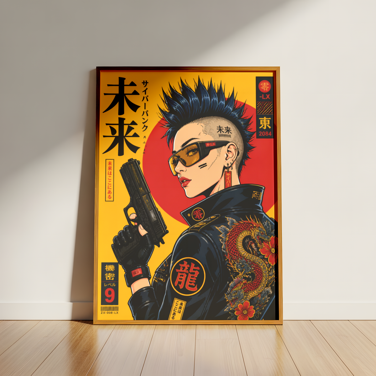 Cyberpunk Girl Poster, Future Tokyo Wall Art, Japanese Dragon Print, Retro Futurism, Neon Street Style Decor