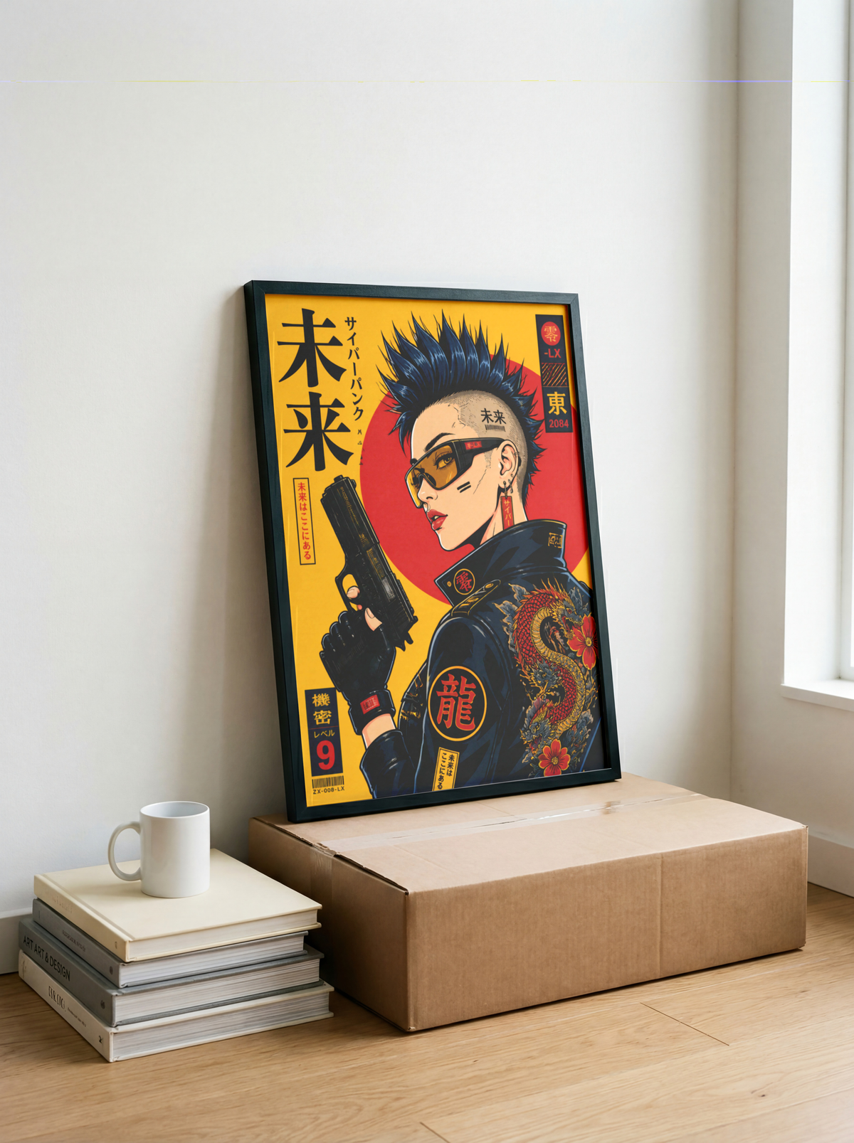 Cyberpunk Girl Poster, Future Tokyo Wall Art, Japanese Dragon Print, Retro Futurism, Neon Street Style Decor
