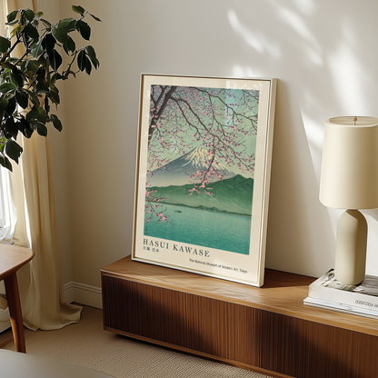 Hasui Kawase Japanese Woodblock Print, Mount Fuji Beneath Cherry Blossoms, Vintage Japanese Landscape Art, Japan Poster