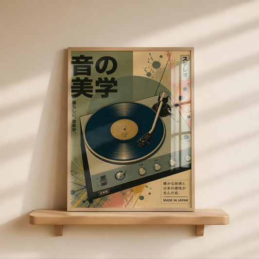 Retro Turntable Poster, Japanese Vinyl Record Wall Art, Vintage Audio Decor, Analog Music Print, Record Player Poster, Retro Hi-Fi Art