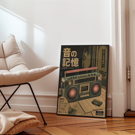 Retro Boombox Poster, Vintage Stereo Cassette Player Wall Art, 80s Music Decor, Japanese Radio Print, Retro Audio Art, Music Room Poster