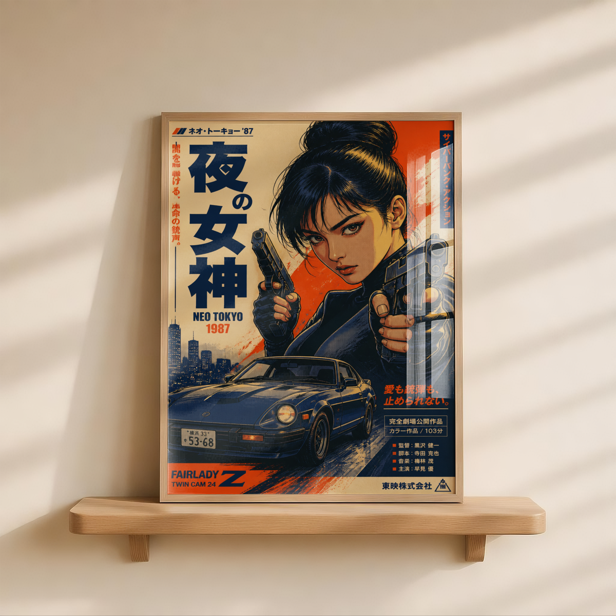 Night Goddess Neo Tokyo Action Poster, Japanese Cyberpunk Girl Wall Art, Retro 1980s Racing Car, Anime Movie Aesthetic, Garage Decor