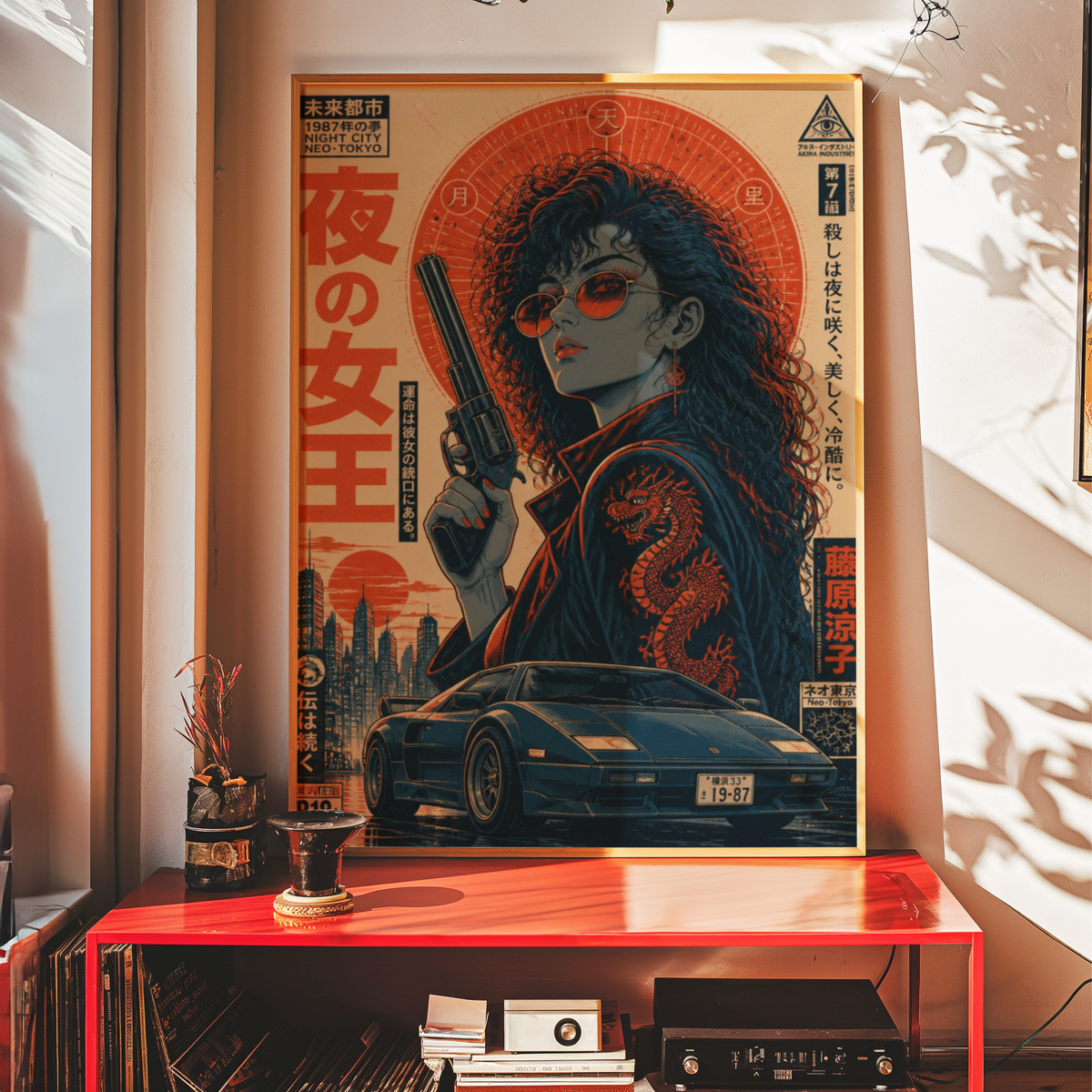 Neon Outlaw Cyberpunk Girl Poster, Neo Tokyo Retro Futuristic Wall Art, Japanese 80s Aesthetic, Anime Street Racing Garage Decor