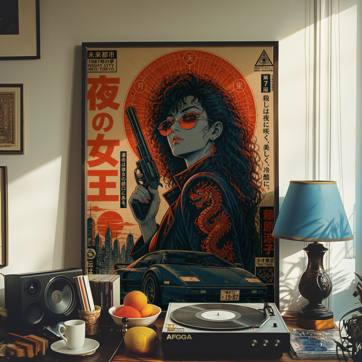 Neon Outlaw Cyberpunk Girl Poster, Neo Tokyo Retro Futuristic Wall Art, Japanese 80s Aesthetic, Anime Street Racing Garage Decor