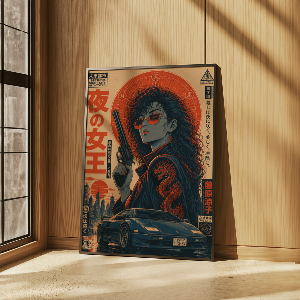 Neon Outlaw Cyberpunk Girl Poster, Neo Tokyo Retro Futuristic Wall Art, Japanese 80s Aesthetic, Anime Street Racing Garage Decor