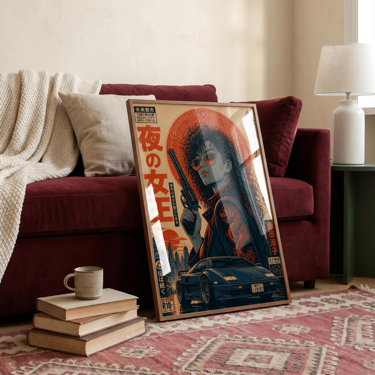 Neon Outlaw Cyberpunk Girl Poster, Neo Tokyo Retro Futuristic Wall Art, Japanese 80s Aesthetic, Anime Street Racing Garage Decor
