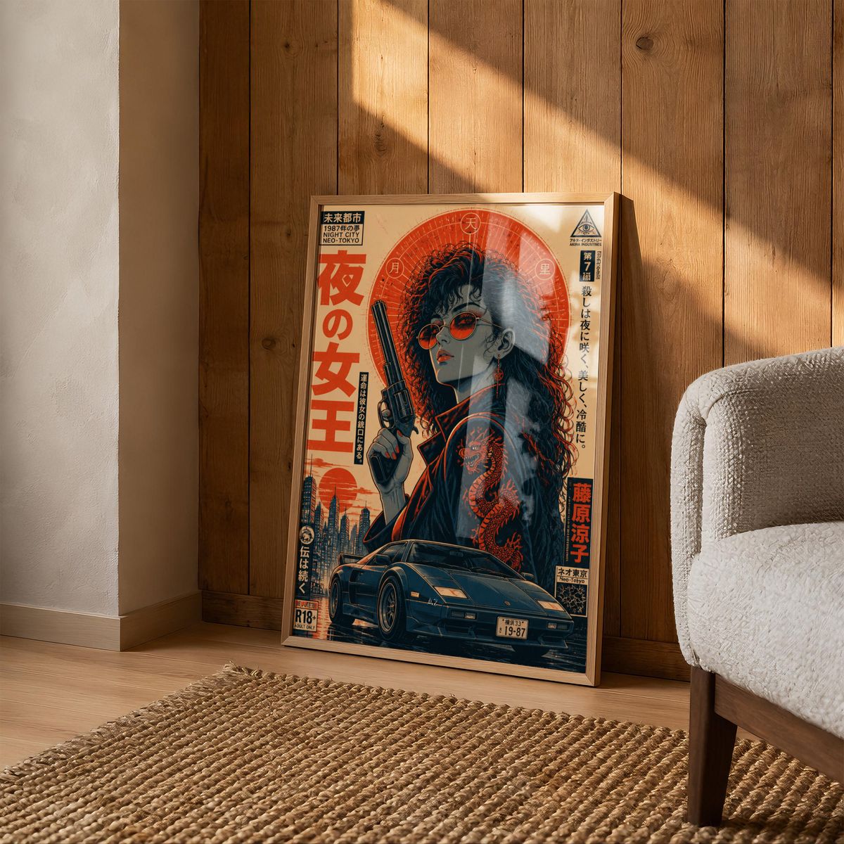 Neon Outlaw Cyberpunk Girl Poster, Neo Tokyo Retro Futuristic Wall Art, Japanese 80s Aesthetic, Anime Street Racing Garage Decor