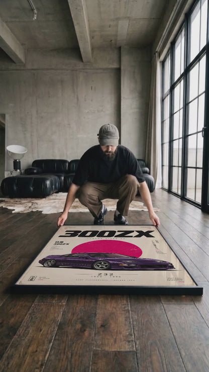 Purple 90s Japanese Sports Car Poster, JDM Coupe Wall Art, Retro Performance Car Print, Minimalist Garage Decor